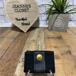 VTG Coach Black w/Black Leather Skinny Mini Signature Coin Purse Keychain Wallet